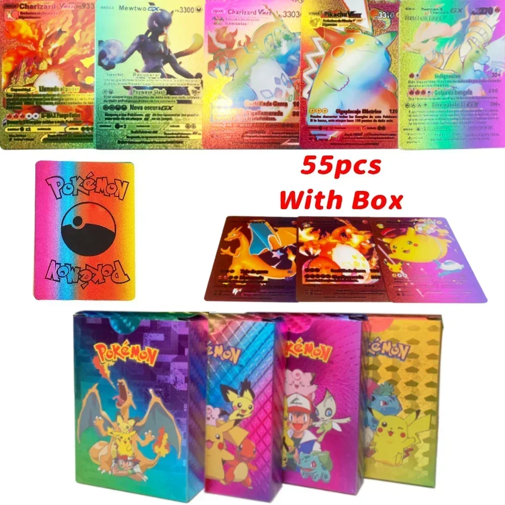 165Pcs Pokemon Gold Foil Card VSTAR VMAX EX GX Cards English French German Spanish Charizard Pikachu Arceus Colour Pokémon Cards