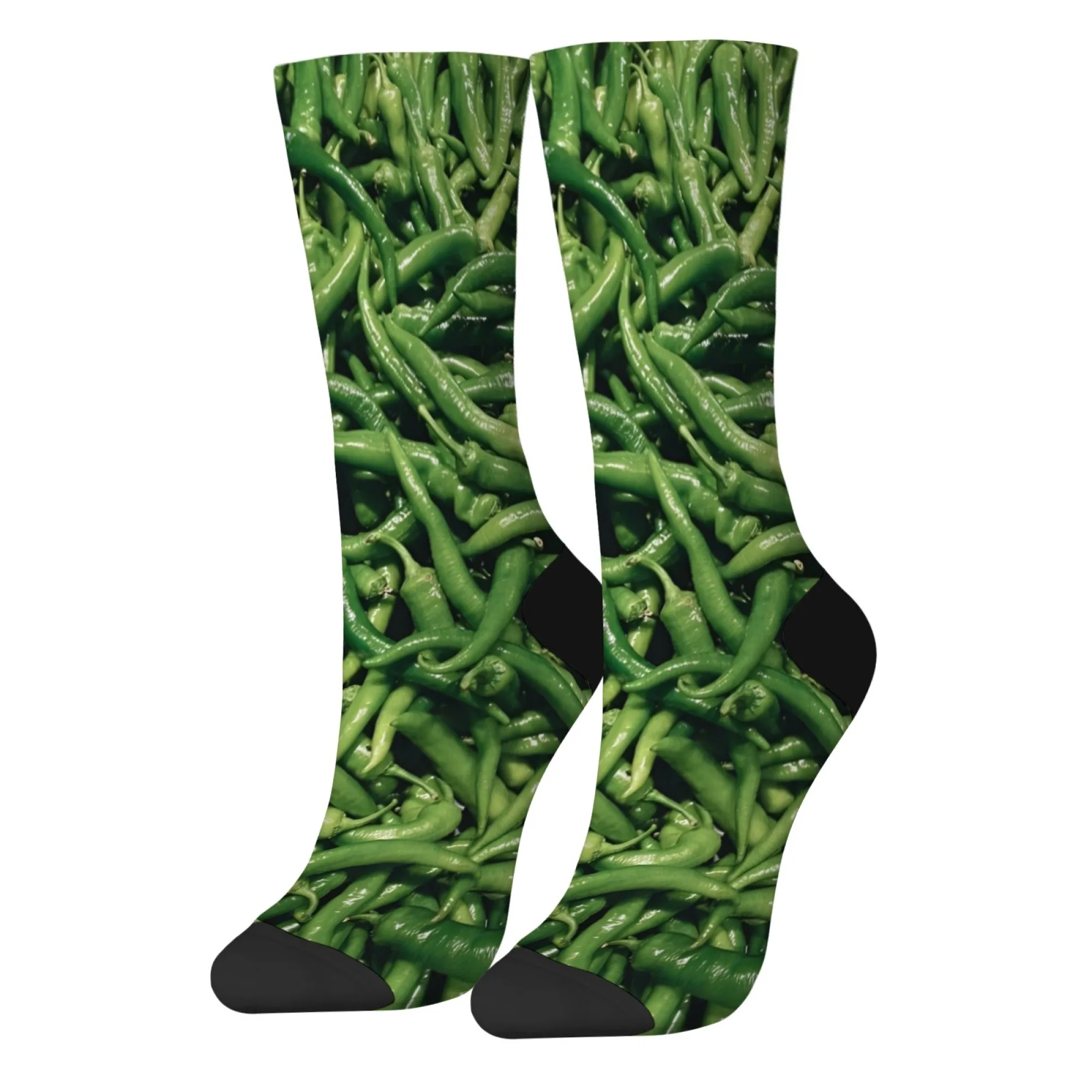 Calcetines de chile verde realistas con estampado de pimiento picante, calcetines cálidos con temática de vegetales, regalo divertido para cocineros