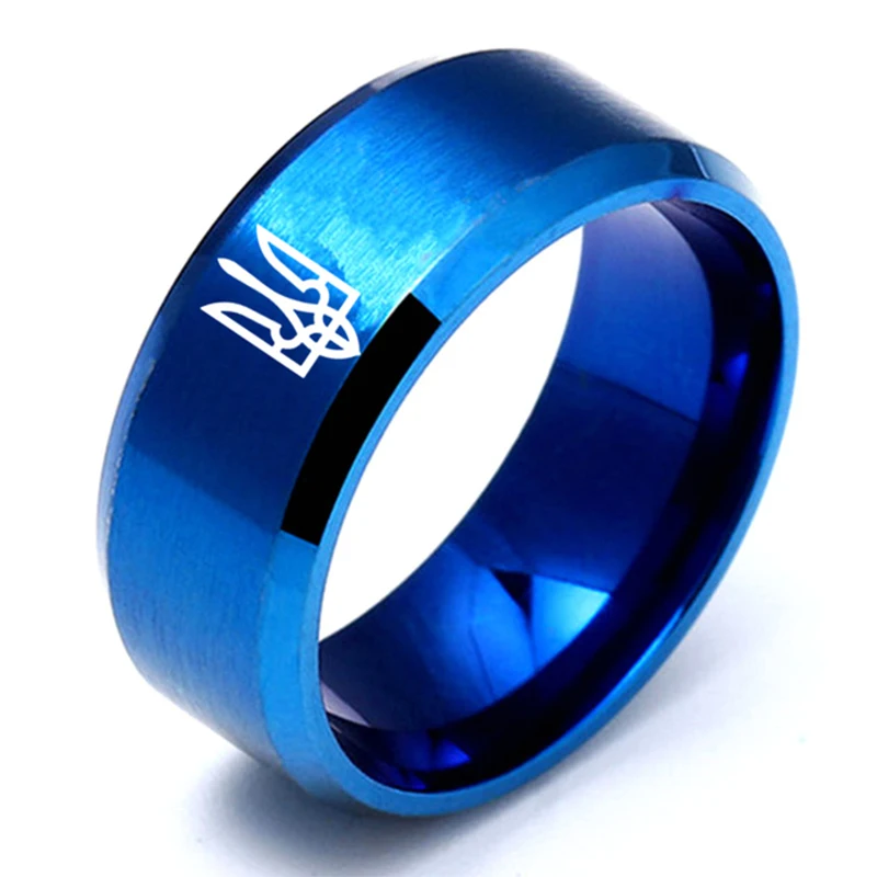 Ukrainian Stainless Steel Ring for Men National Emble Ring Ukraine Symbol Fashion 8MM 4 Color Metal Jewelry Size 7-12