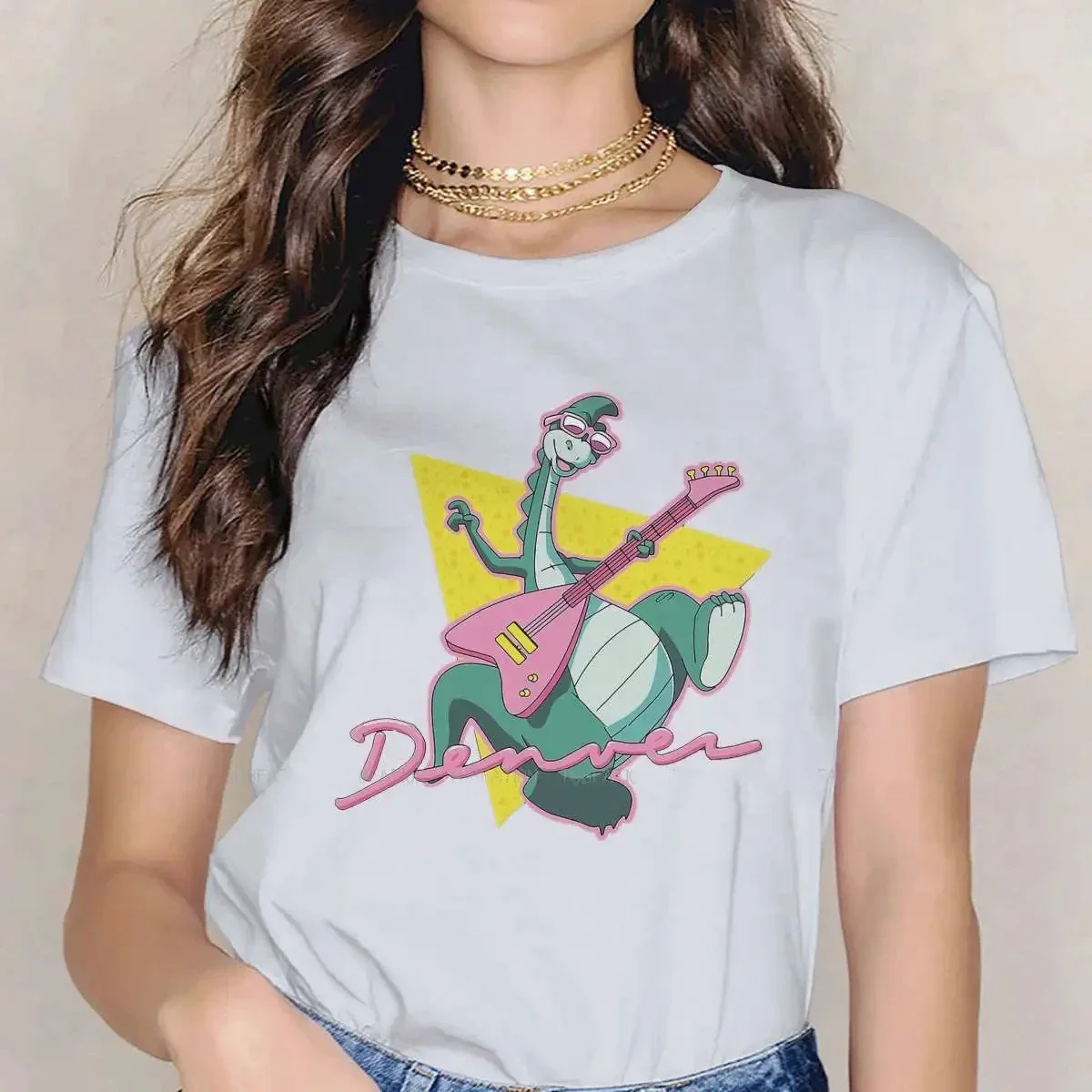 Less Round Collar TShirt Denver the Last Dinosaur Jeremy Cartoons Fabric Classic T Shirt Woman Clothes New Oversized Big 61539