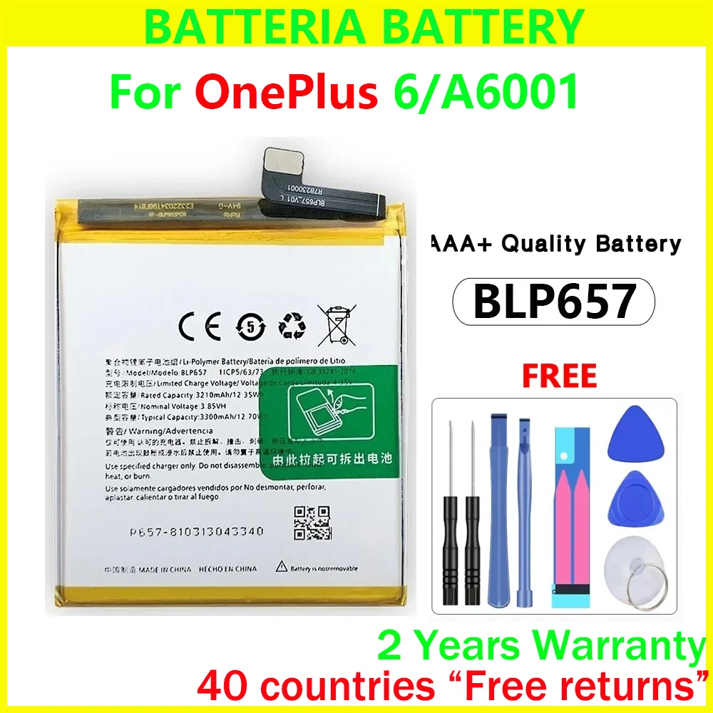 

New 3300mAh BLP657 For OnePlus 6 One Plus A6001 A6000 A6003 Replacement Batteries With Free Tools