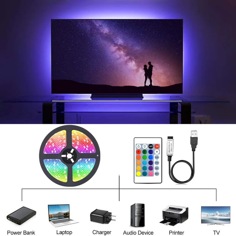 Led Strip Lights 5050 RGB TV Backlight luces Led Tape Through The Wall USB Bluetooth Control 5V Flexible Ribbon Lights For Room