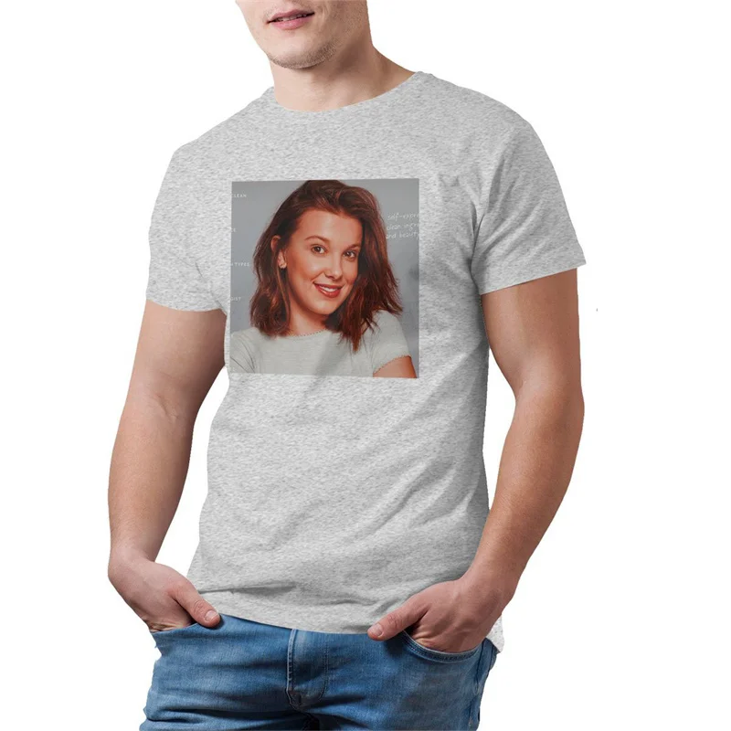 Millie Bobby Brown Tshirts Millie Bobby Brown T Shirt Mens Percent Cotton Tee Shirt Camisas Print Fashion Tshirt Streetwear