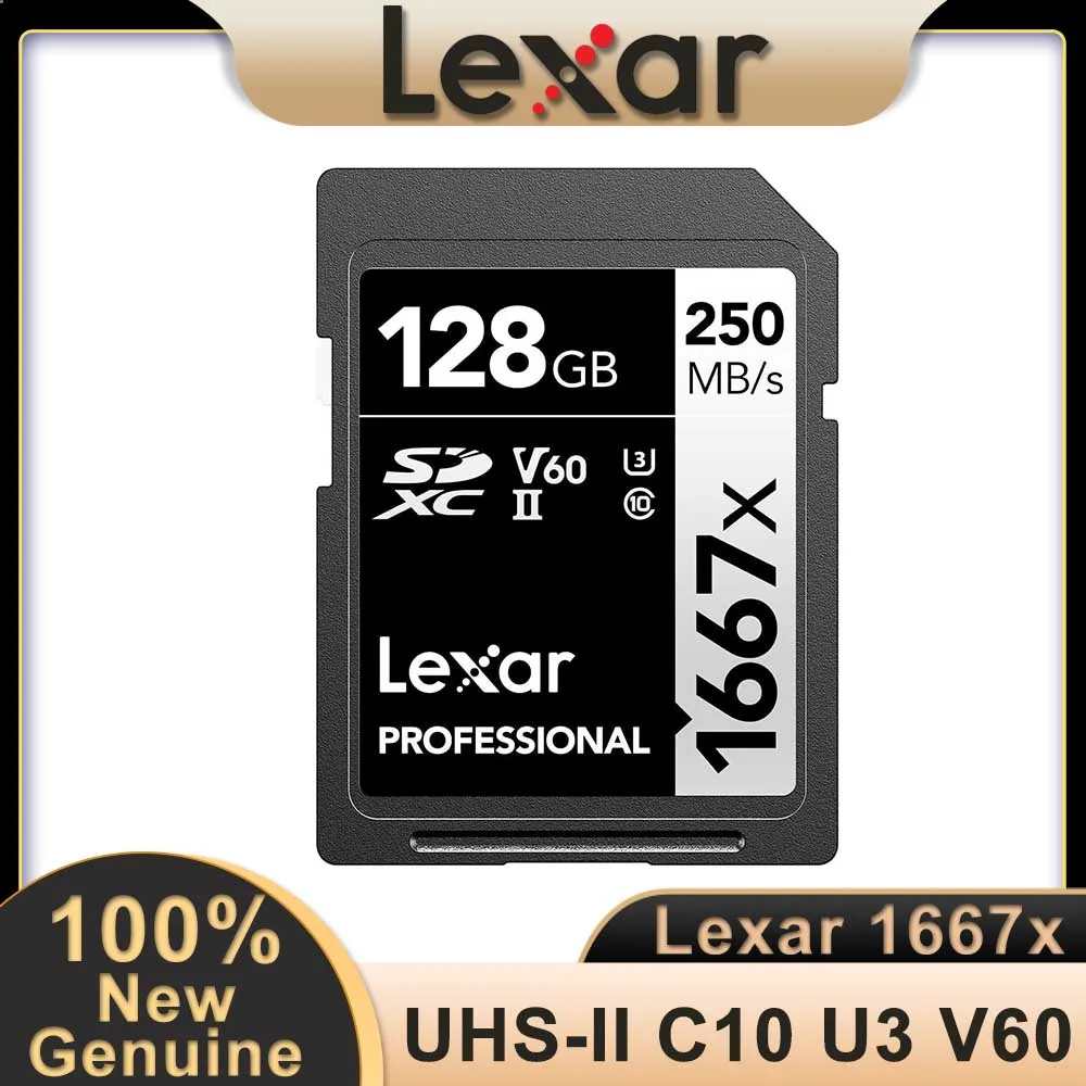 Original Lexar Professional 1667x SDXC Memory Card UHS-II C10 U3 V60 Full-HD 4K Video 64GB 128GB 256GB High-speed for camera