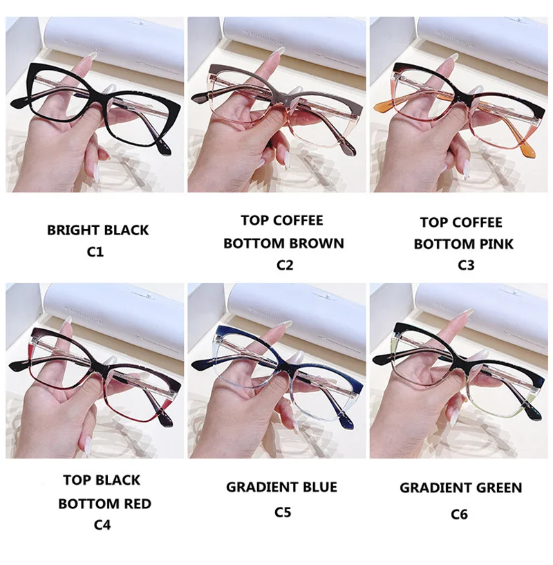 Women Cat Eye Fashion Eyeglasses Elegant Durable Spring Hinge Flexible Glasses Gradient Clear Glasses Myopia Reading Glasses