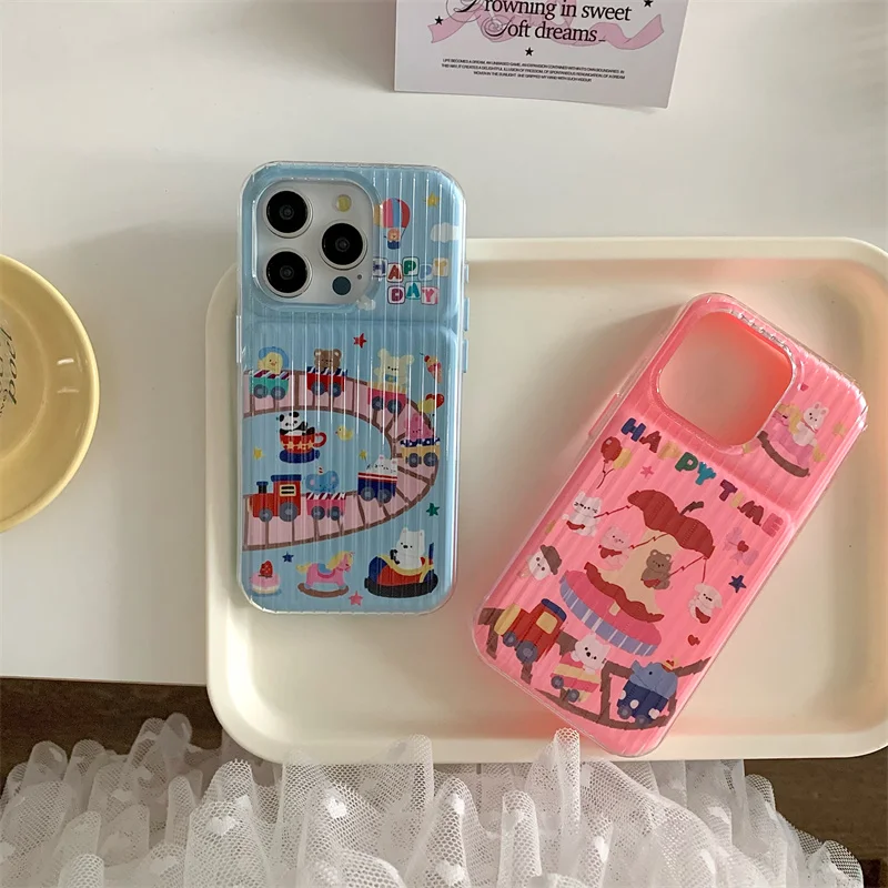 Cartoons Animals Amusement Park Phone Case For iPhone 16 Pro 12 13 14 15 Pro Max Cover Cute Protective Silicone Cases For 16Pro