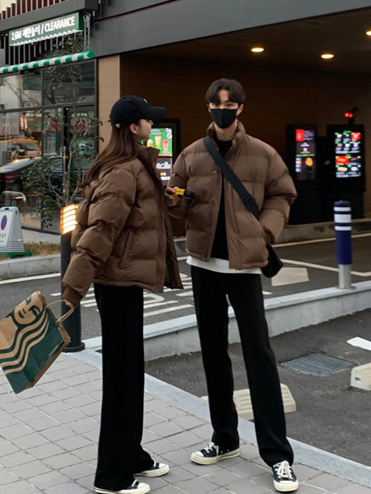 

Retro American Sle Men's Winter Cotton Jaet Trendy Brown down Cotton Coat Cool High Quali Couple's Bread Coat Outerwear