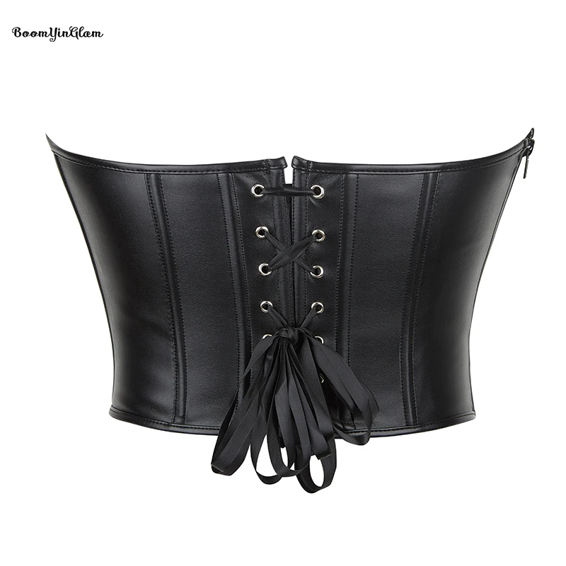 Zip Up Waist Training Corsets 12 Elastic Bones Leather Bustier Corset Top For Women Plus Size Gothic Corselet With Zipper