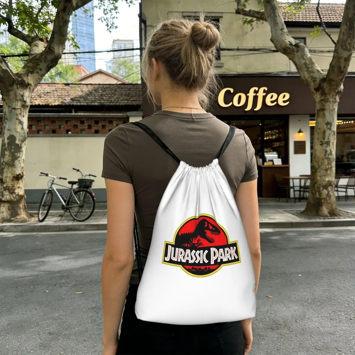 

Dinosaur World Jurassic Park Adventure Movie Backpacks Portable Drawstring Bundle Pocket Sports Bag Book Bags