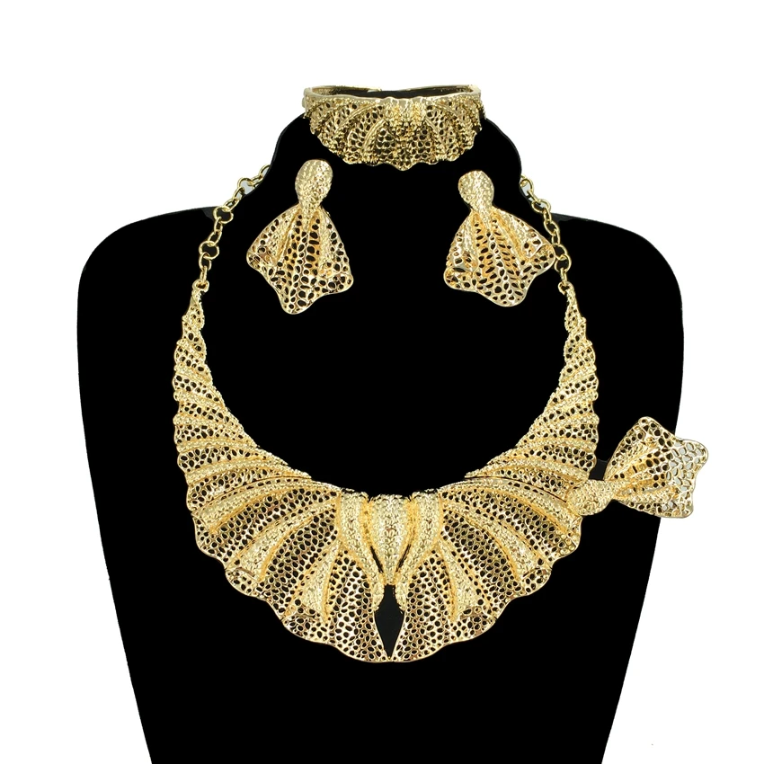 

Newest Italian Gold Plated High Quality Dubai Jewelry Set Women's Exquisite Wedding Banquet Dating Jewelry Set FHK14404