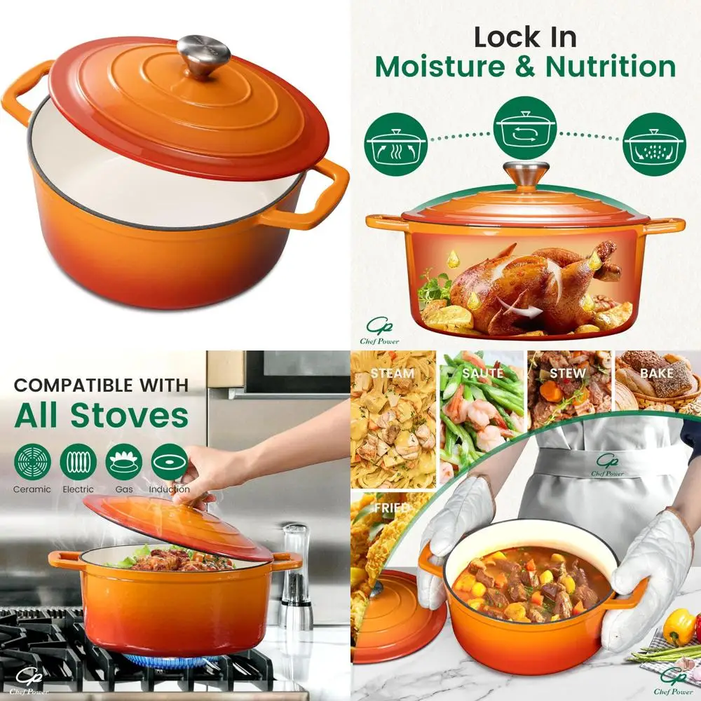 

Enameled Cast Iron Dutch Oven, 5-Quart Capacity, Ideal for Bread Baking, Braising, Stews, and Roasting, Oven-Safe Cooking Pot wi