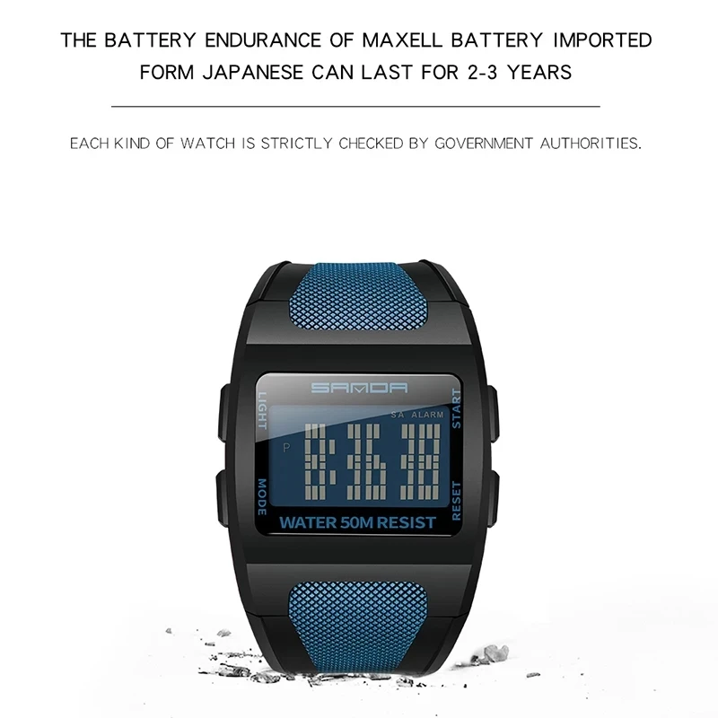 ساعة ساندا الإلكترونية للرجال مع شاشة ليد عالية الدقة ، حزام سيليكون مقاوم للماء ، الموضة ، من من
