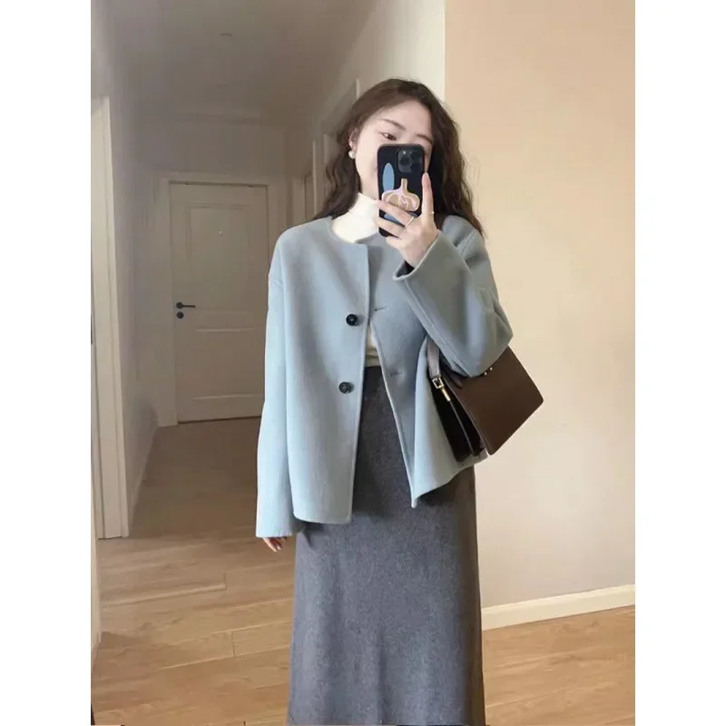 Blue Xiaoxiangfeng woolen jacket women's spring and autumn 2024 new popular design sense gentle wind unique chic top