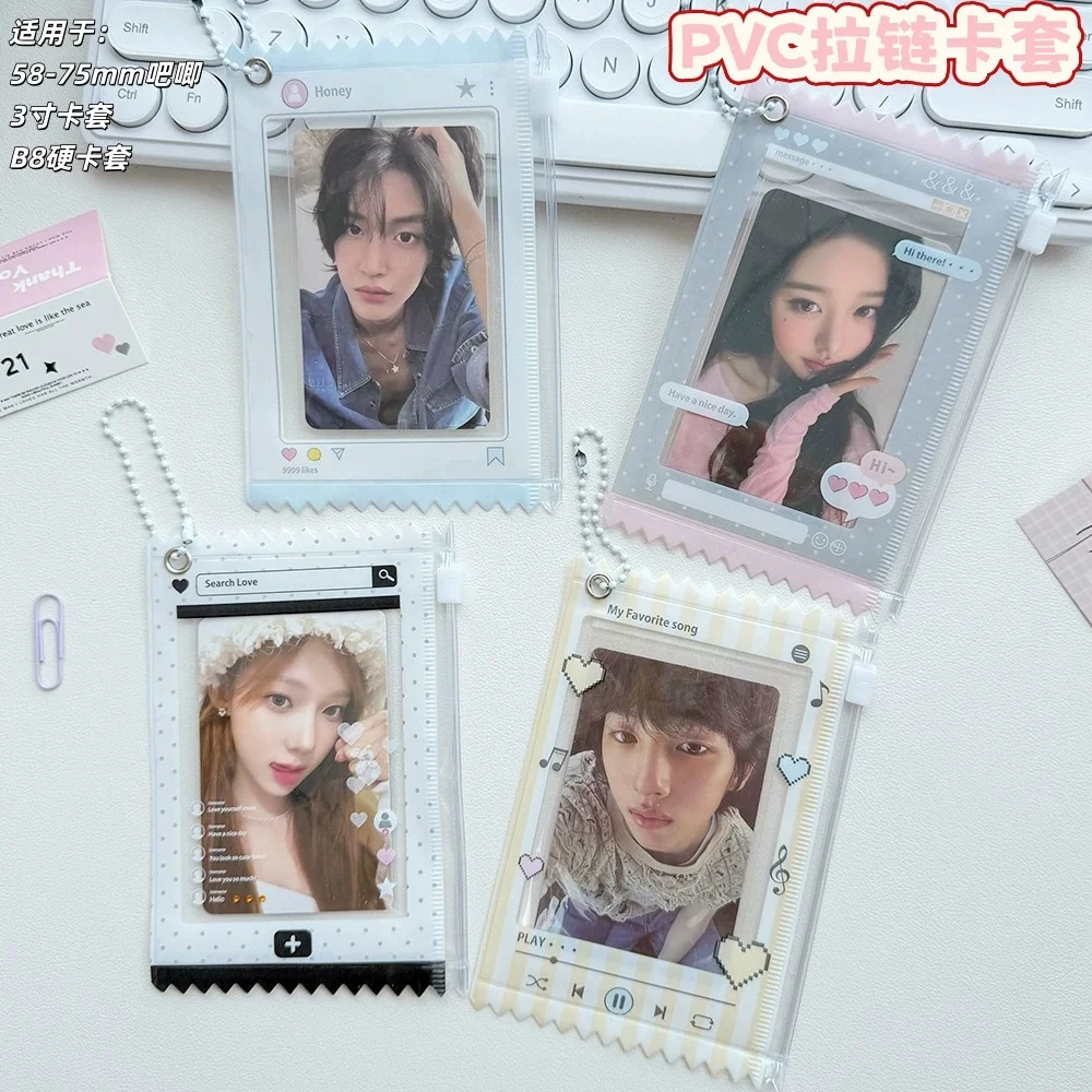 Cute Dialog Photocard Holder Cartoon Transparent PVC Zipper Card Holder Bag Pendant Collect Cards Holder Protective Sleeves