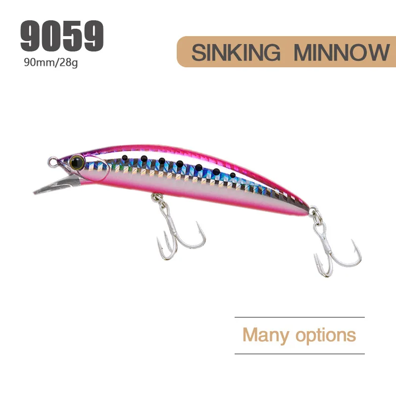 Sunken Minnow 스윙 어 미끼 90mm 28g 핫 타입 낚시 키트 미끼 낚시 장비 하드 미끼 3D 아이 롱 캐스트 크랭크 미끼 낚시