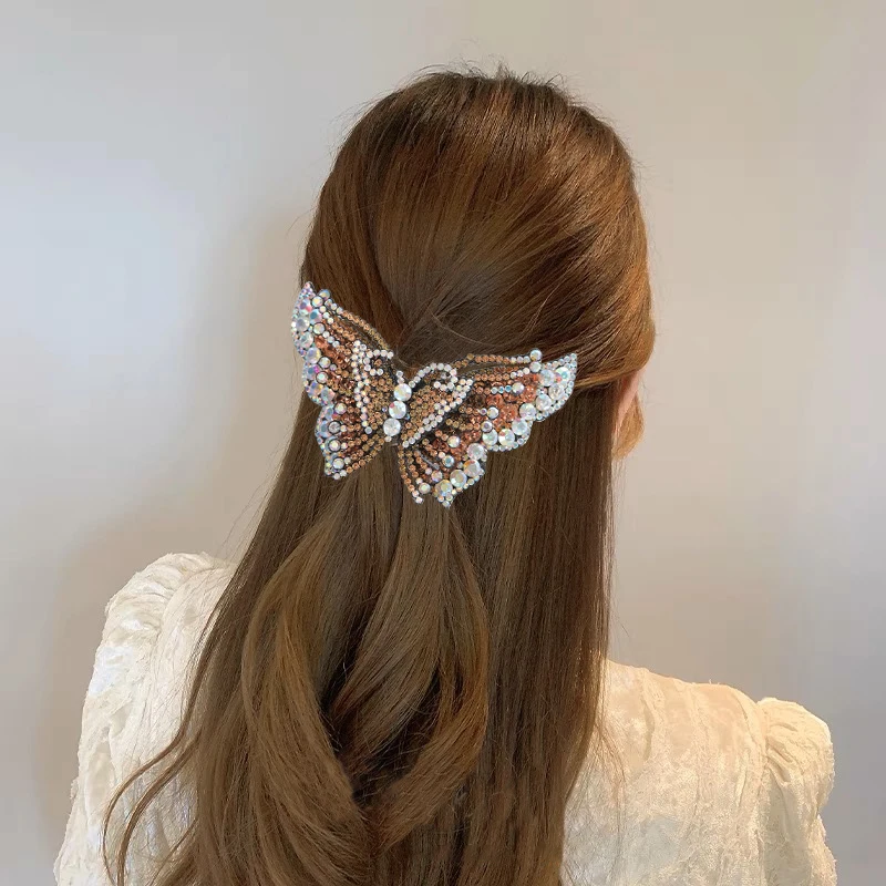 Rhinestone Butterfly Hair Clip Shiny Color Ponytail Holder Hairpin Barrettes For Women Styling Tools Fashion Hair Accessories