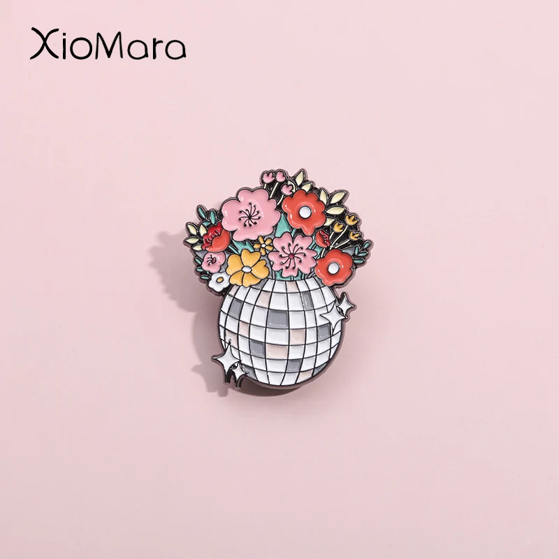 زهرة ديسكو الساطع الكرة المينا دبابيس باقة مخصصة من الزهور الموسيقى دبابيس التلبيب شارات مجوهرات هدية لمحبي الأصدقاء