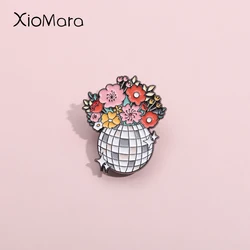 Flower Disco Shining Ball Enamel Pins Custom Bouquet Of Flowers Music Brooches Lapel Badges Jewelry Gift For Fans Friends