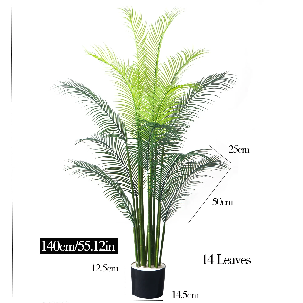 140/165cm Large Artificial Palm Tree With Pot Fake Plant Potted Plastic Leaf Tropical Monstera For Home Garden Living Room Decor