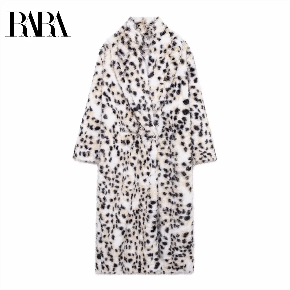 2024 RARA autumn and winter new eco-friendly fur mink coat leopard print long thick fur coat women's winter