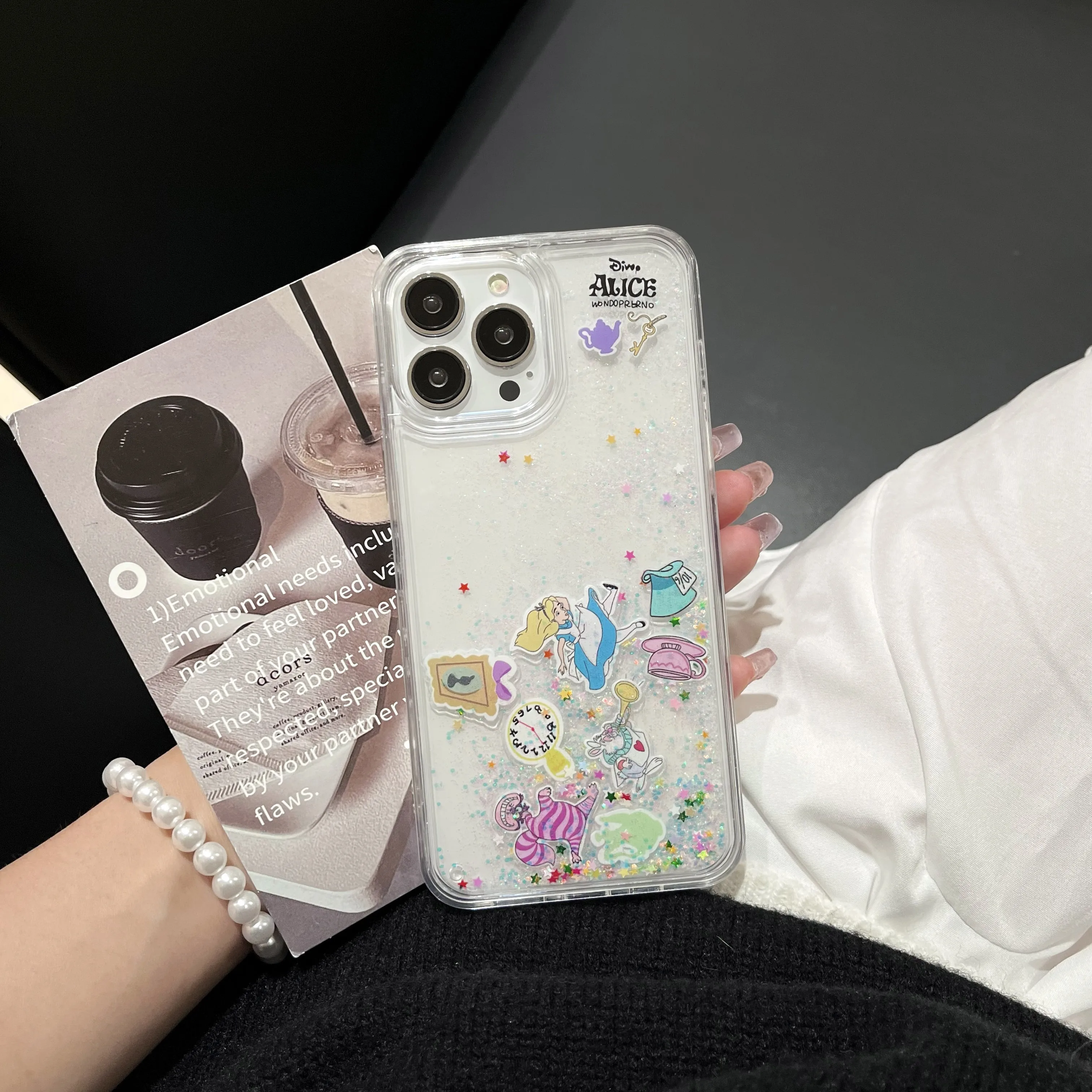 Disney Alice In Wonderland Quicksand Phone Case For iPhone 14 13 12 11 Pro Max XR XS MAX X 7 8 Plus Girl Anti-drop Cover