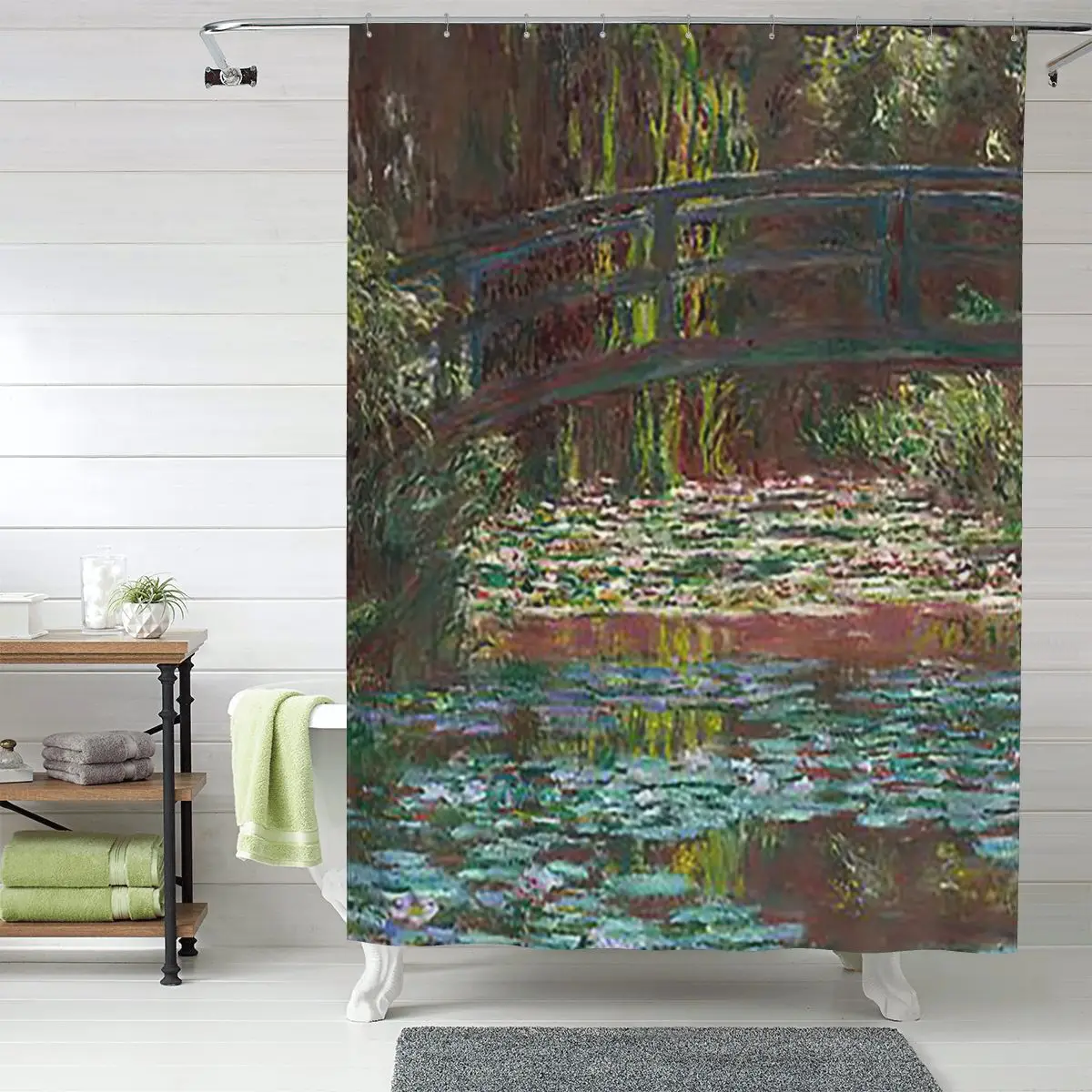 

Занавеска для ванной комнаты Claude Monet - «Пруд с водяными лилиями», полиэстеровая, водонепроницаемая, с крючками