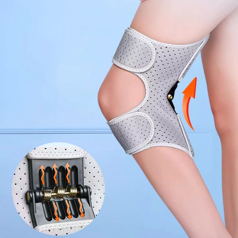 Leistungsstarke Rebound-Federn, Knie-Assistive-Gerät, rutschfest, atmungsaktiv, Knie-Booster, verstellbare Feder, Stabilisator, Klammer, Gelenkstütze