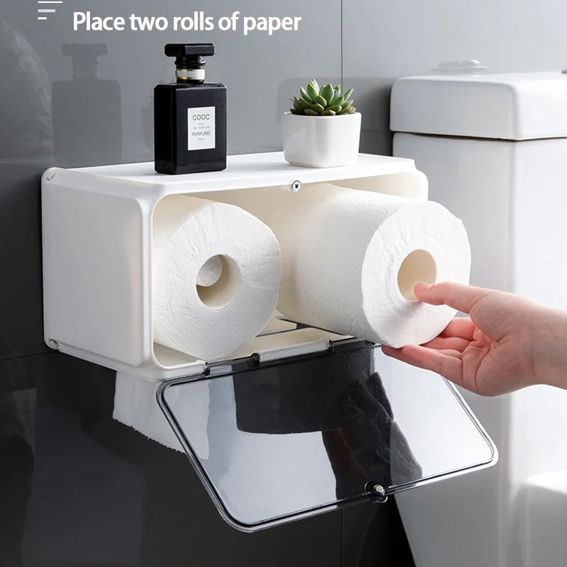 Wall Mounted Toilet Paper Holder Waterproof Tray Roll Tube Toilet Paper Storage Box Tray Tissue Box Shelf Bathroom Accessories