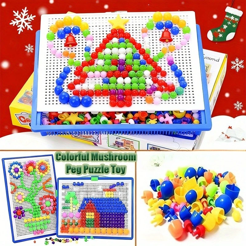 

296/592pcs Colorful Mushroom Peg 3D Puzzle Toy, Creative Pegboard Game Educational Activity for Kids, Indoor Family Interaction