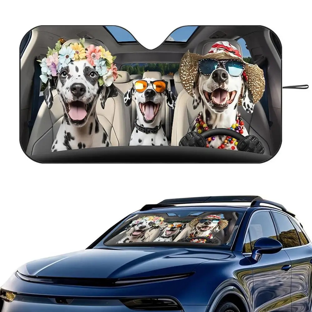 

Funny Dalmatian Dog Car SunShade Windshield Foldable Three-layer Insulation Sunshade By Suction Cup Blocks UV Rays Sun