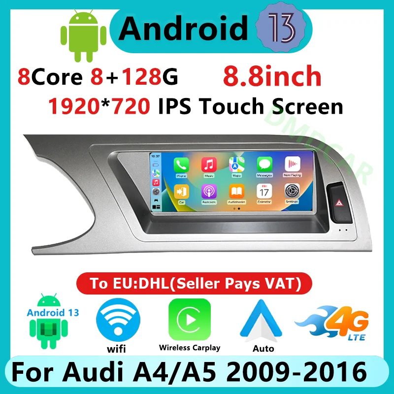 Wireless Carplay Factory Price 8.8 inch 8 Core Android 13 Auto For AUDI A4 S4 B8 A5 Car Intellgent System Central GPS Multimedia