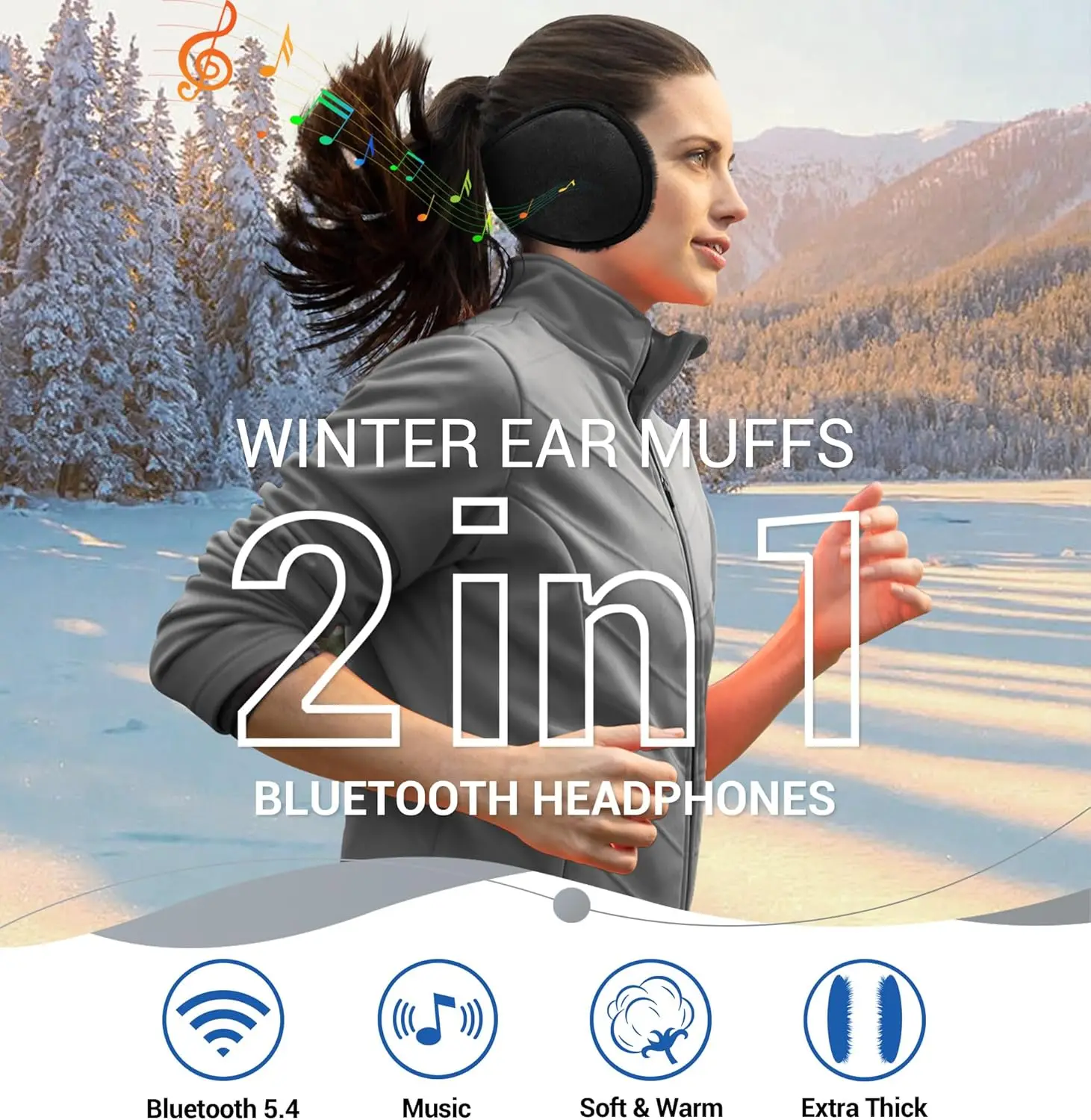 Bluetooth Earmuffs for Winter Women Men, Ear Warmers Headphones Speakers Calling for Outdoor Winter Running Cycling Camping