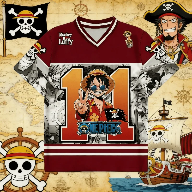 Camisetas de béisbol con estampado de Anime One Piece Luffy para adultos/niños, camiseta informal Harajuku de manga corta, camisetas de Luffy, ropa de Cosplay