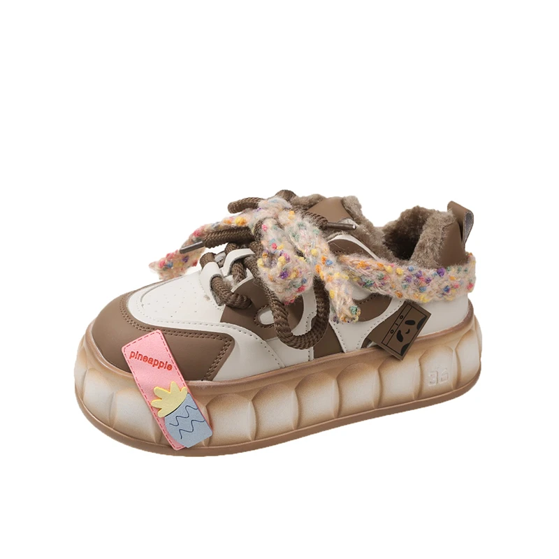 

Graffiti Bread Shoes Women Thick-soled Sneakers Lamb Wool Plus Velvet Cotton Shoes Japanese Plus Velvet Sneakers Retro Shoes