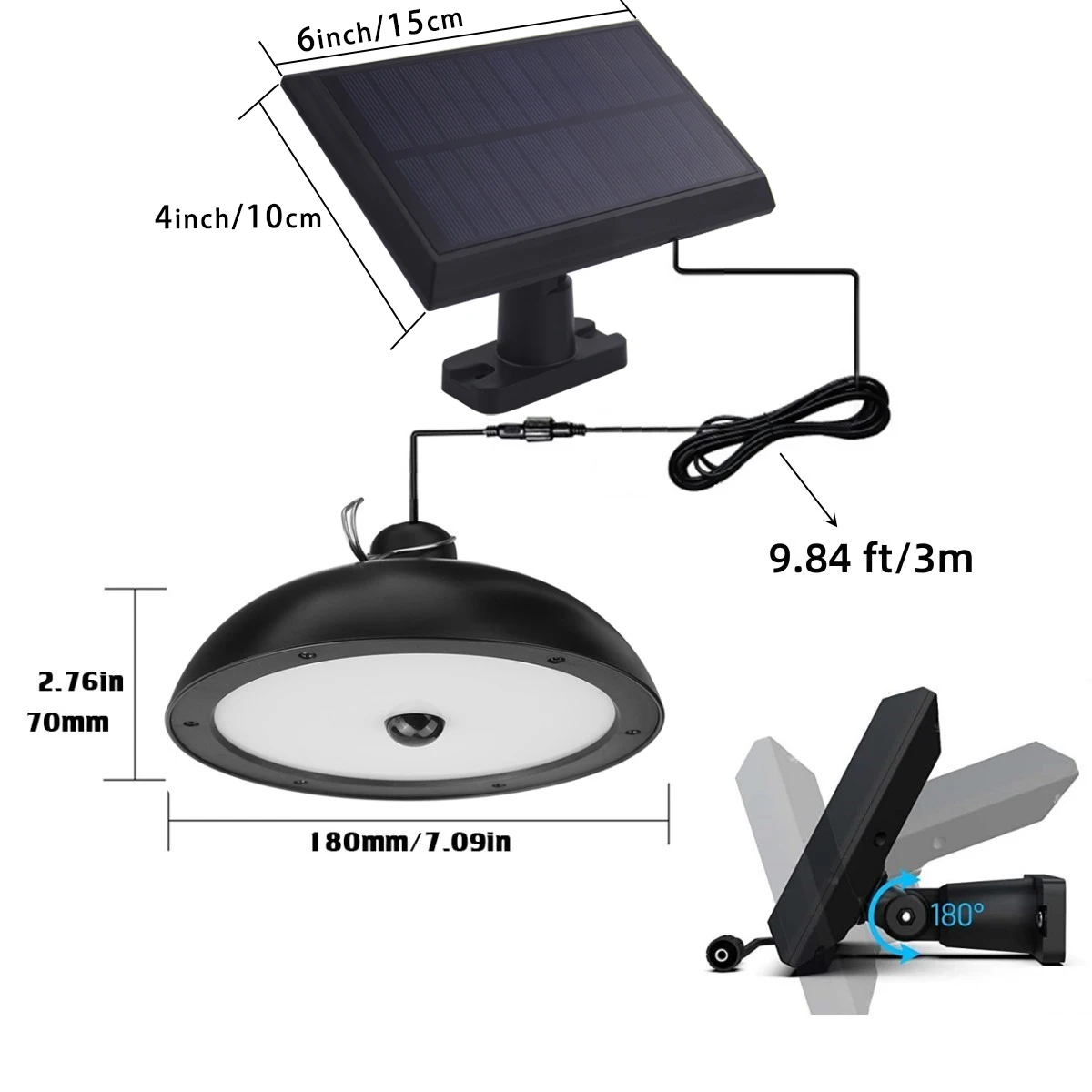 Cabeças duplas Solar Pendant Light, impermeável, interior, Sensor de movimento, ao ar livre, celeiro, jardim, Camping, IP67