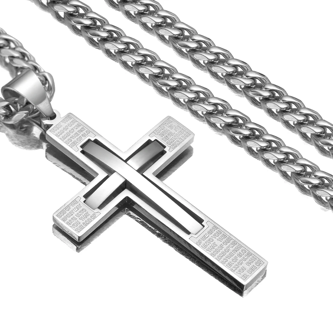 New Fashion Women Mens 316L Stainless Steel Crucifix Cross Pendant Curb Chain Necklace 6mm 18-36\