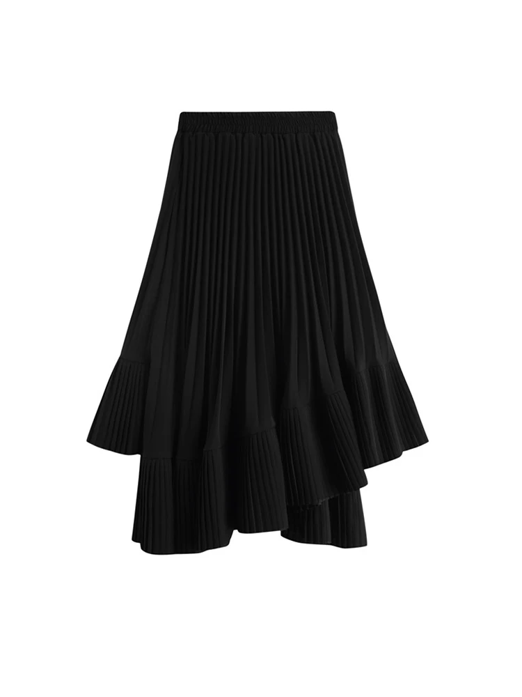 CHEERART Grey Black Long Pleated Skirt Women High Waist Irregular Skirt Swing Frill Autumn Midi Skirt Gothic