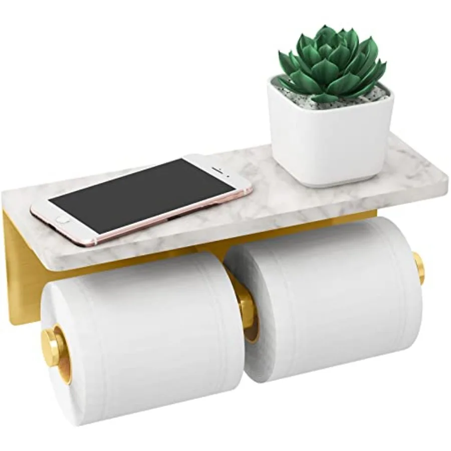 

Держатель для туалетной бумаги Bhed Gold с полкой и улучшенным двойным креплением, с отсеком для хранения, мраморный, для ванной комнаты