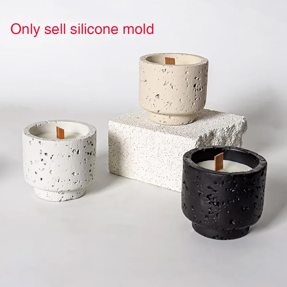 

Silicone Mold For Hole Texture Round Candle Jar - Cement Tealight Holder Mold for Plaster Concrete, DIY Aromatherapy Container
