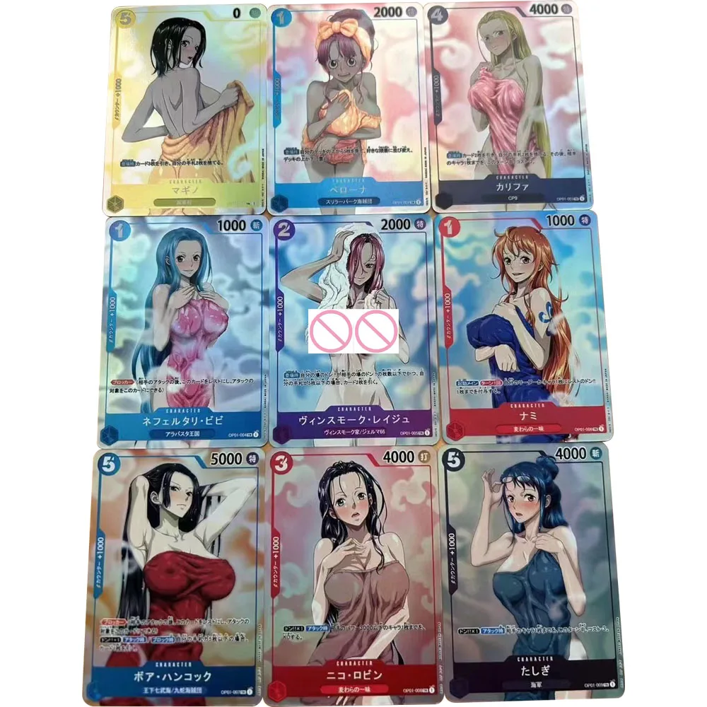 OPCG cartão de coleção sexy, Nami Boa Hancock Perona, Cartão de beleza grande peito, Flash cor refrativa, Presentes Otaku, 9pcs por conjunto