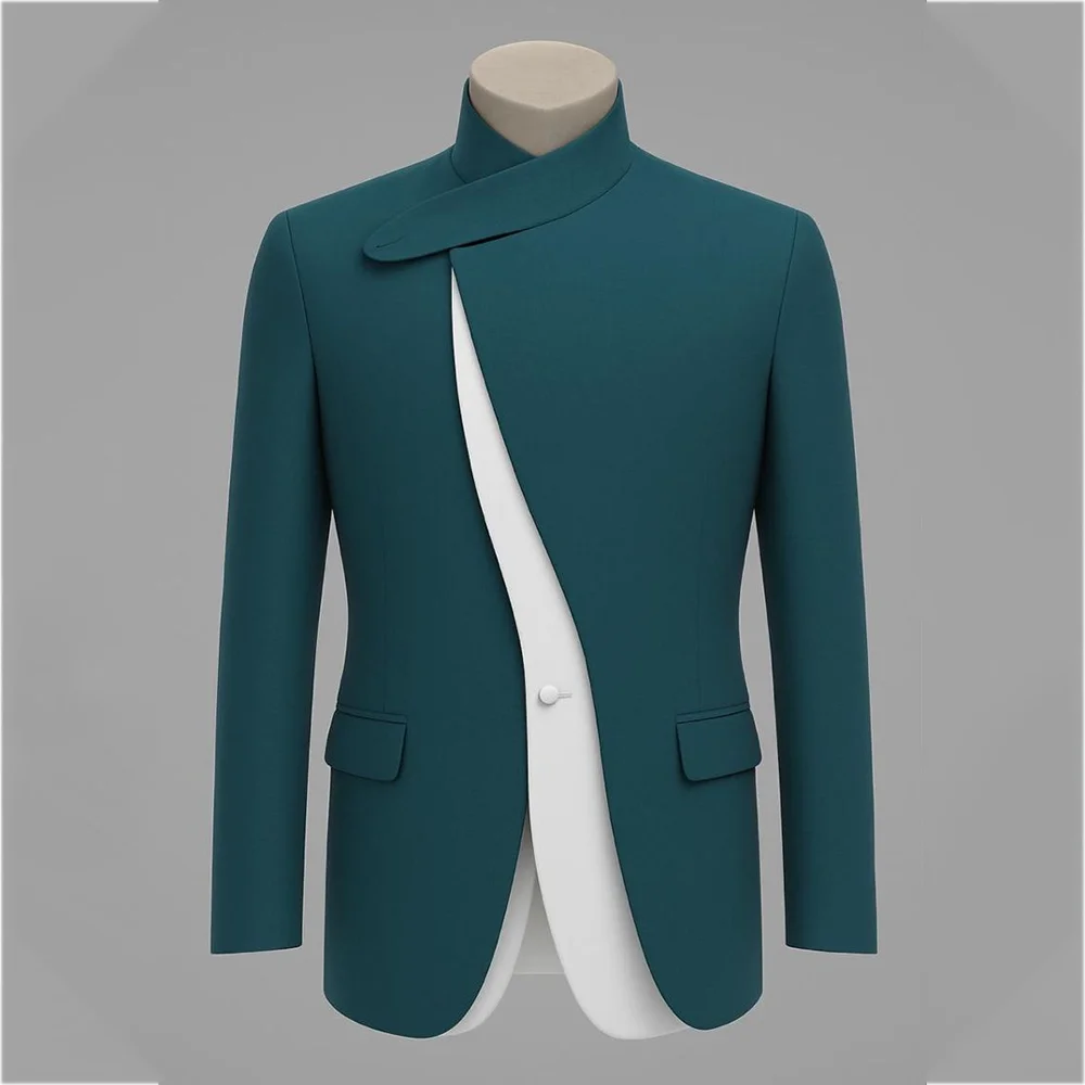 

New Fashion Men's Suits Two Piece Stand Collar Single Button Business Casual Male Clothing Daily Office Club Elegant Man Set