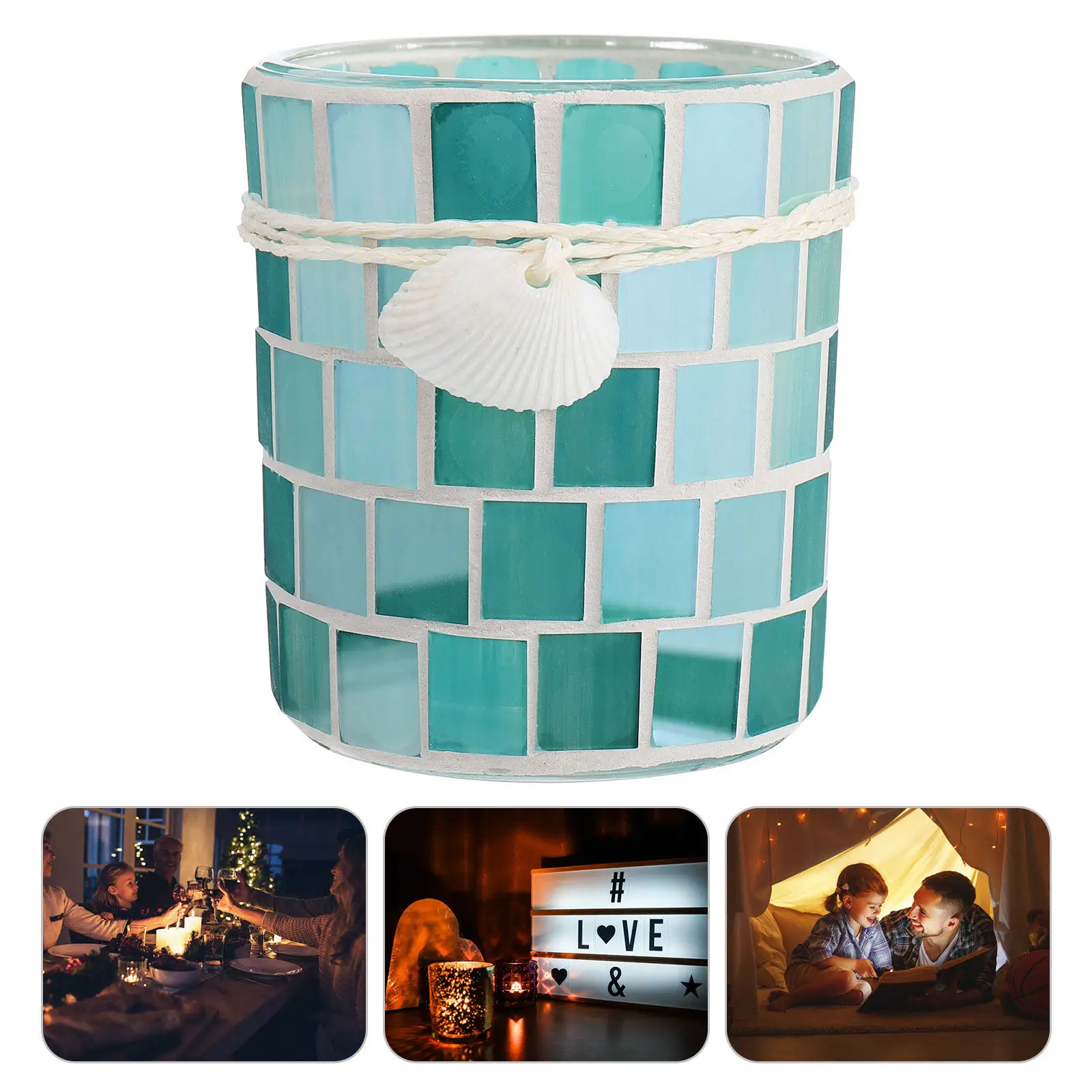 

1 шт. Подсвечник-ракушка из мозаичного стекла, винтажный, в средиземноморском стиле, декоративный, для ароматерапии, для дома и офиса