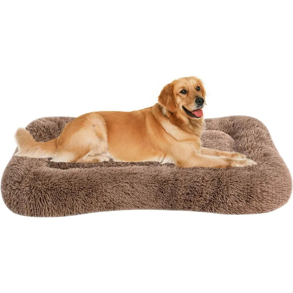 Deluxe Plush Dog Bed Pet Cushion Crate Mat,Fulffy Comfy Kennel Anti-Slip Washable Pad for Medium Large X-Large Dogs