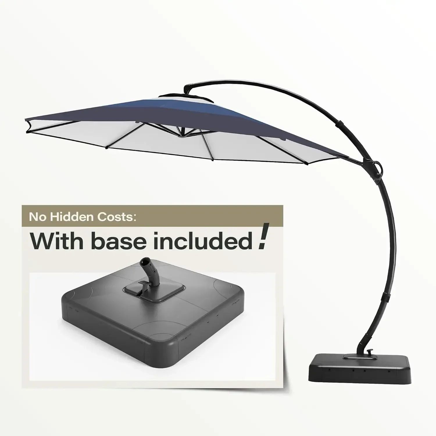 

Ограниченное количество, купите сейчас! Уличный зонт для патио с основанием, 11 футов, роскошный изогнутый консольный зонт, сверхпрочный, с выносной стойкой