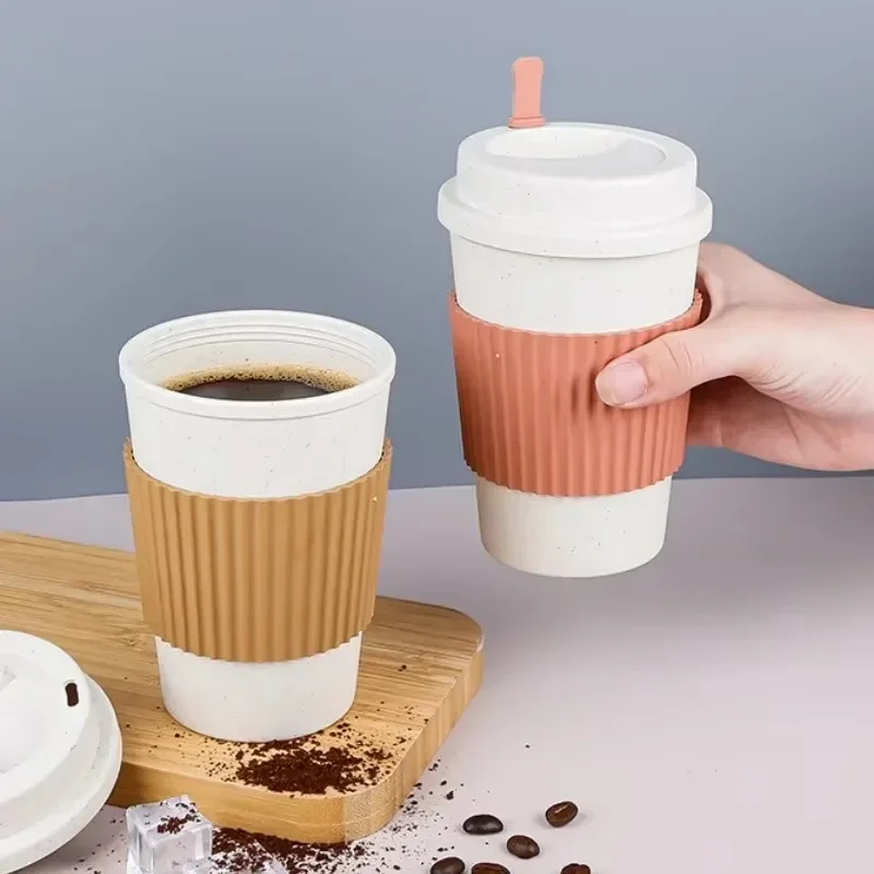

1/2/4PCS Thickened Coffee Cup with Lid Coffee Straw Cup Wheat Straw Simple Milk Cup Thickened Sailor Cup Suitable for Friends