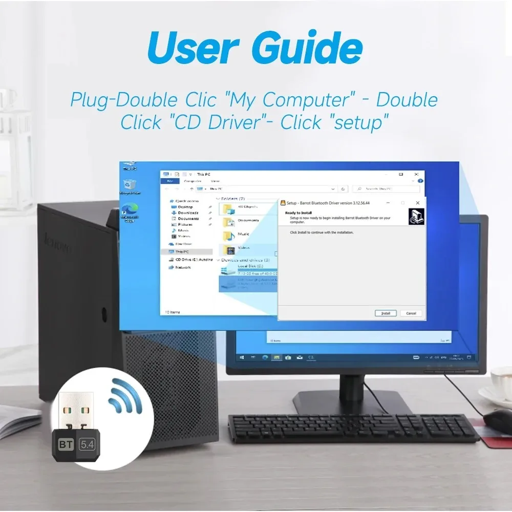 Adaptador Dongle USB Bluetooth 5,4 para PC, altavoz, ratón inalámbrico, teclado, receptor de Audio, transmisor, unidad gratis