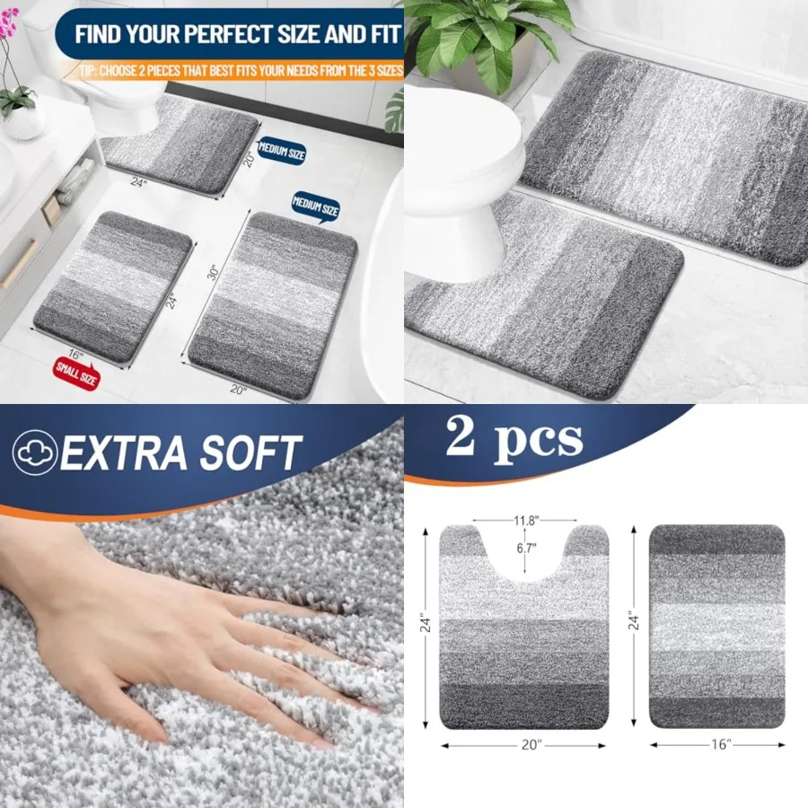 

Bathroom Rug Set 2 Piece Soft Absorbent Microfiber Bath Mats and UShaped Contour Toilet Rug for Home Bathroom NonSlip Design Ma