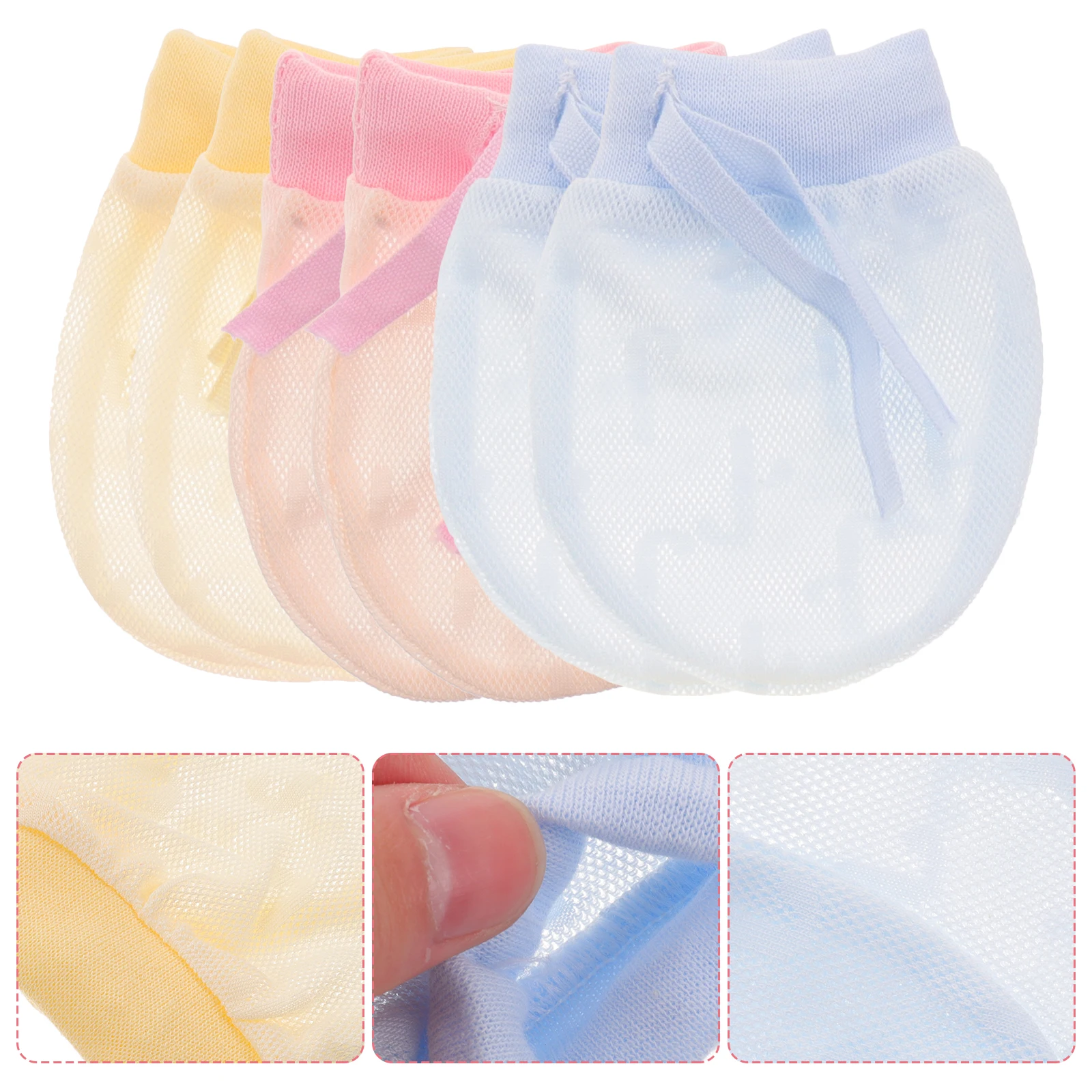 

3 Pairs Anti Scratch Baby Mittens 6-12 Months Cotton No Thumb Sucking Kids Gloves Toddler Boy Girl Supplies Breathable Mesh