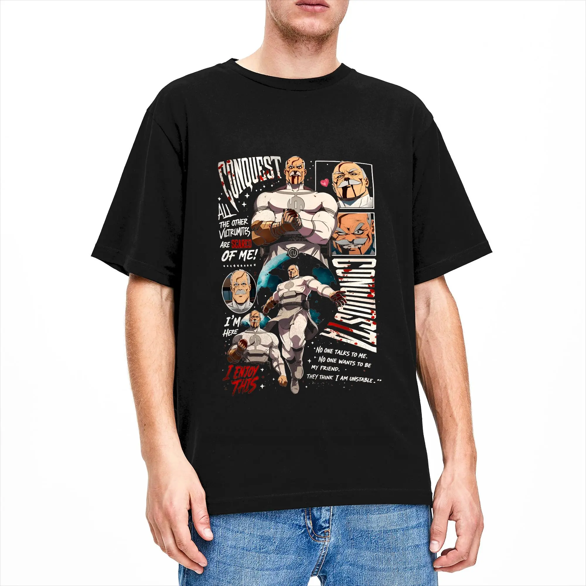 CONQUEST All The Other Viltrumites Scared Of Me Invincibled Anime 100% Cotton T-Shirt For Men's Summer Y2K Funny T Shirts O-Neck