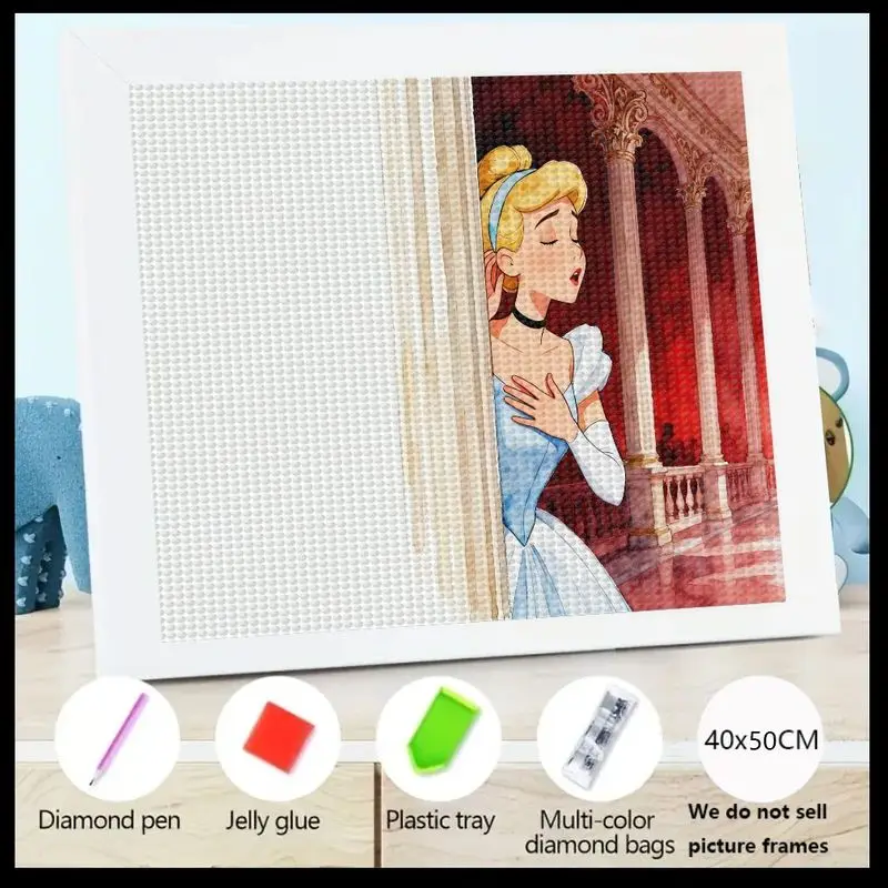 

1PC 5D DIY Diamond Painting Kit, Elegant Cinderella Princess Singing in Grand Castle Balcony Full Drill Crystal Rhinestone Diamo